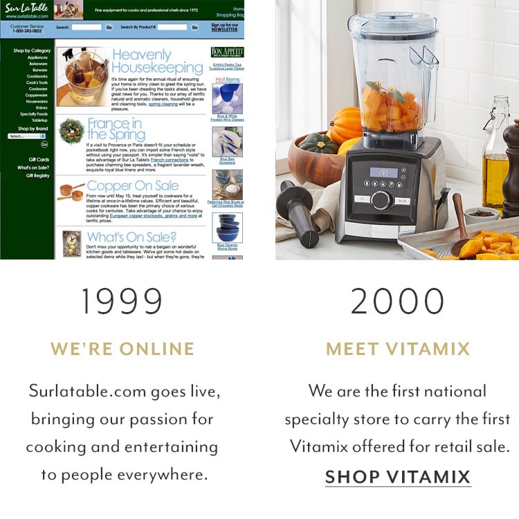 1999 we're online, surlatable.surf goes live. 2000 meet Vitamix.